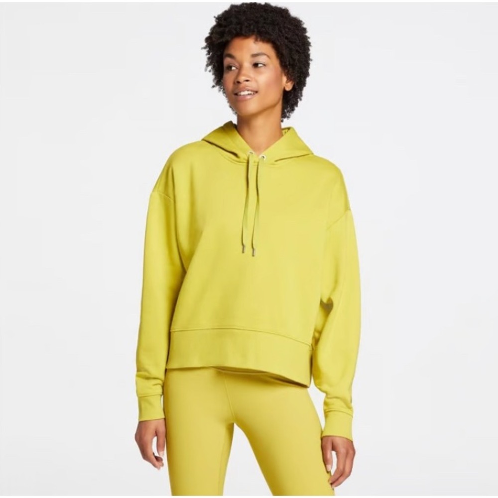 CALIA Everyday Fleece Boxy Hoodie Chartreuse Green Pullover Womens XS